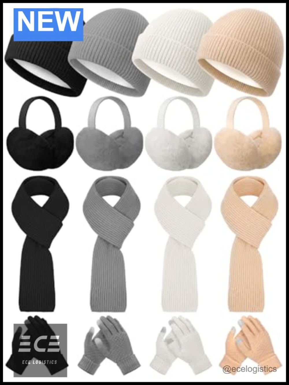 4 Sets 16 Pc Women Winter Set Knit Beanie Scarf Touchscreen Gloves Earmuffs